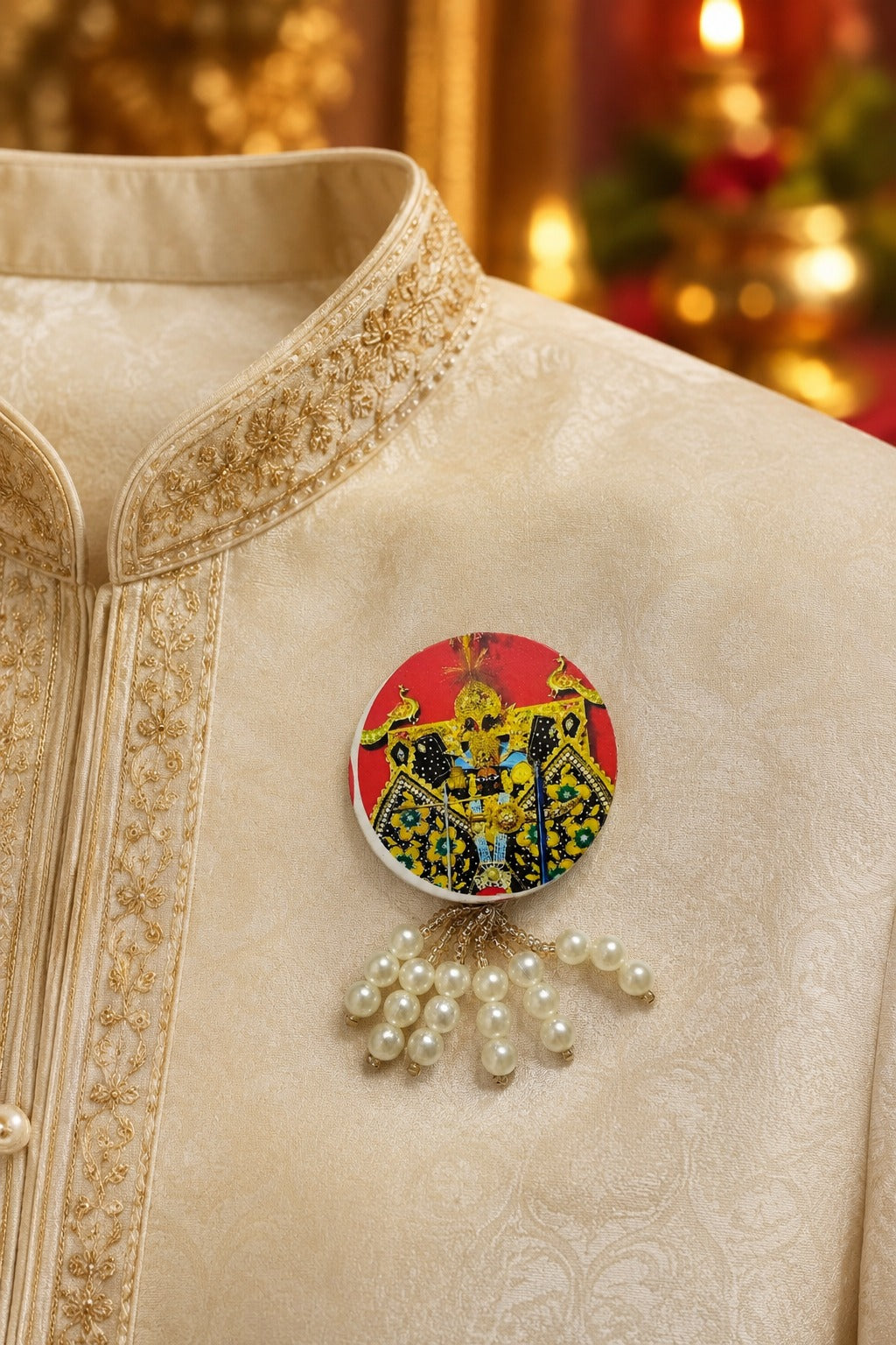 Sanwariya Seth Premium Pearl Brooch | Shyam Baba Devotional Brooch for Poshak, Pagdi & Festive Decoration