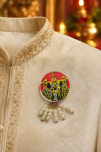 Sanwariya Seth Premium Pearl Brooch | Shyam Baba Devotional Brooch for Poshak, Pagdi & Festive Decoration