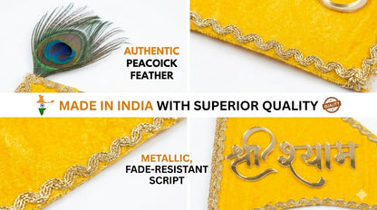 Shri Shyam Yellow Velvet Nishan with Peacock Feather – Premium Devotional Flag