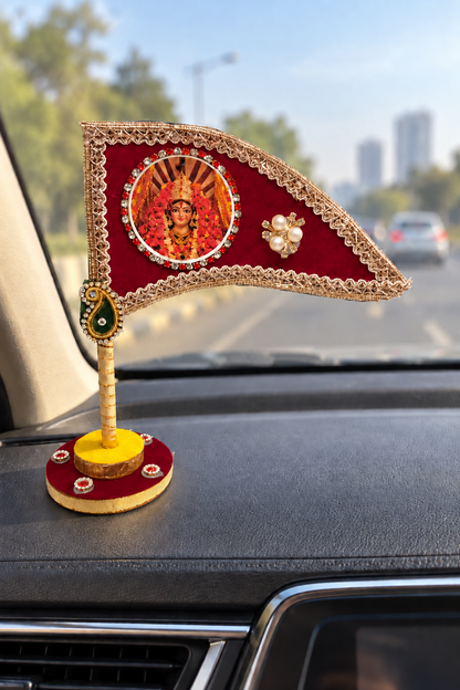 Maroon Durga Mata nishan for car dashboard decor