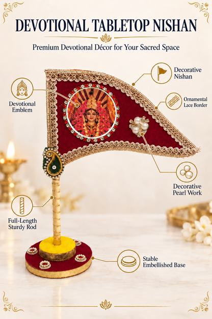 Maroon devotional tabletop nishan features and premium decoration