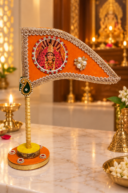 Orange Durga Mata tabletop nishan for home temple pooja decor