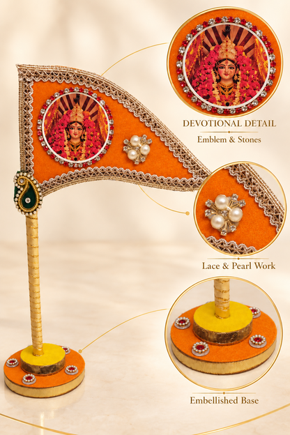 Durga Mata orange nishan devotional emblem lace pearl work
