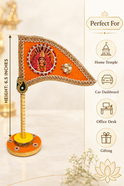 6.5 inch orange Durga Mata tabletop nishan multi use decor