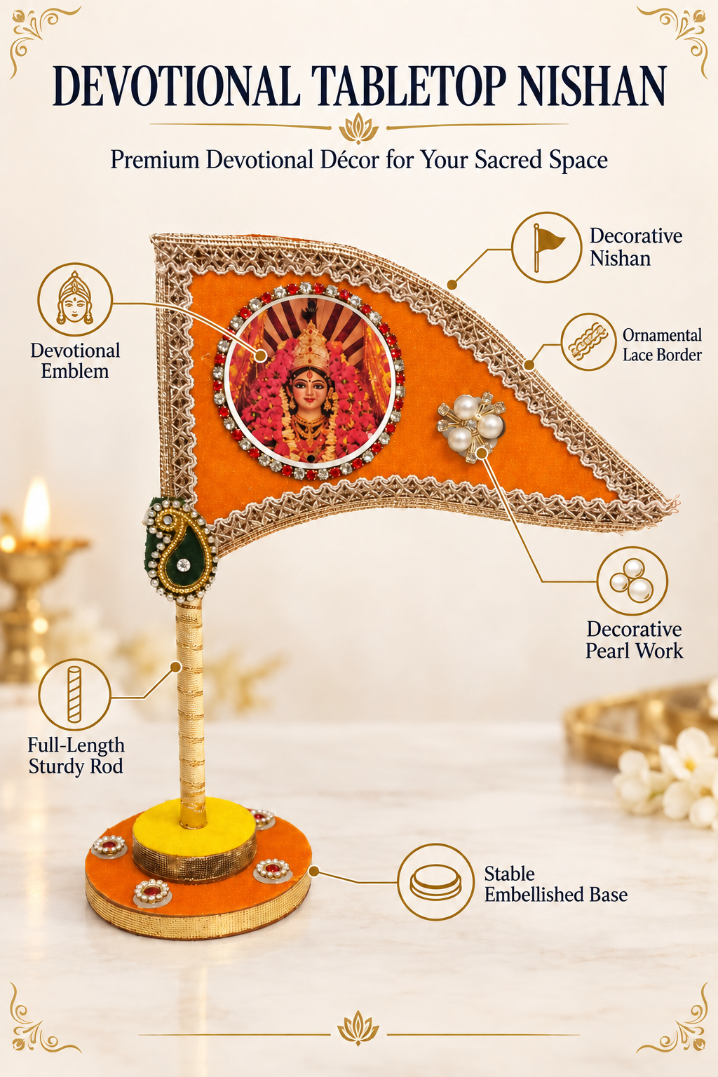 Orange devotional tabletop nishan features for home temple office car