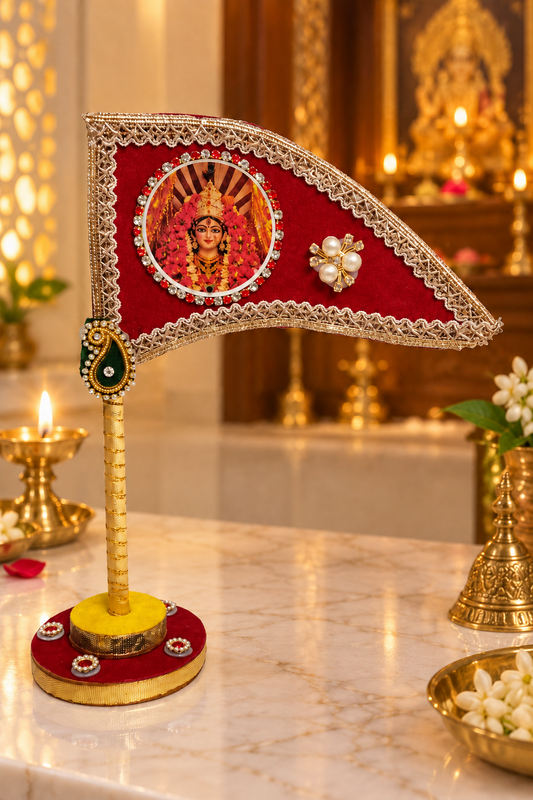 Red Durga Mata tabletop nishan for home temple pooja decor