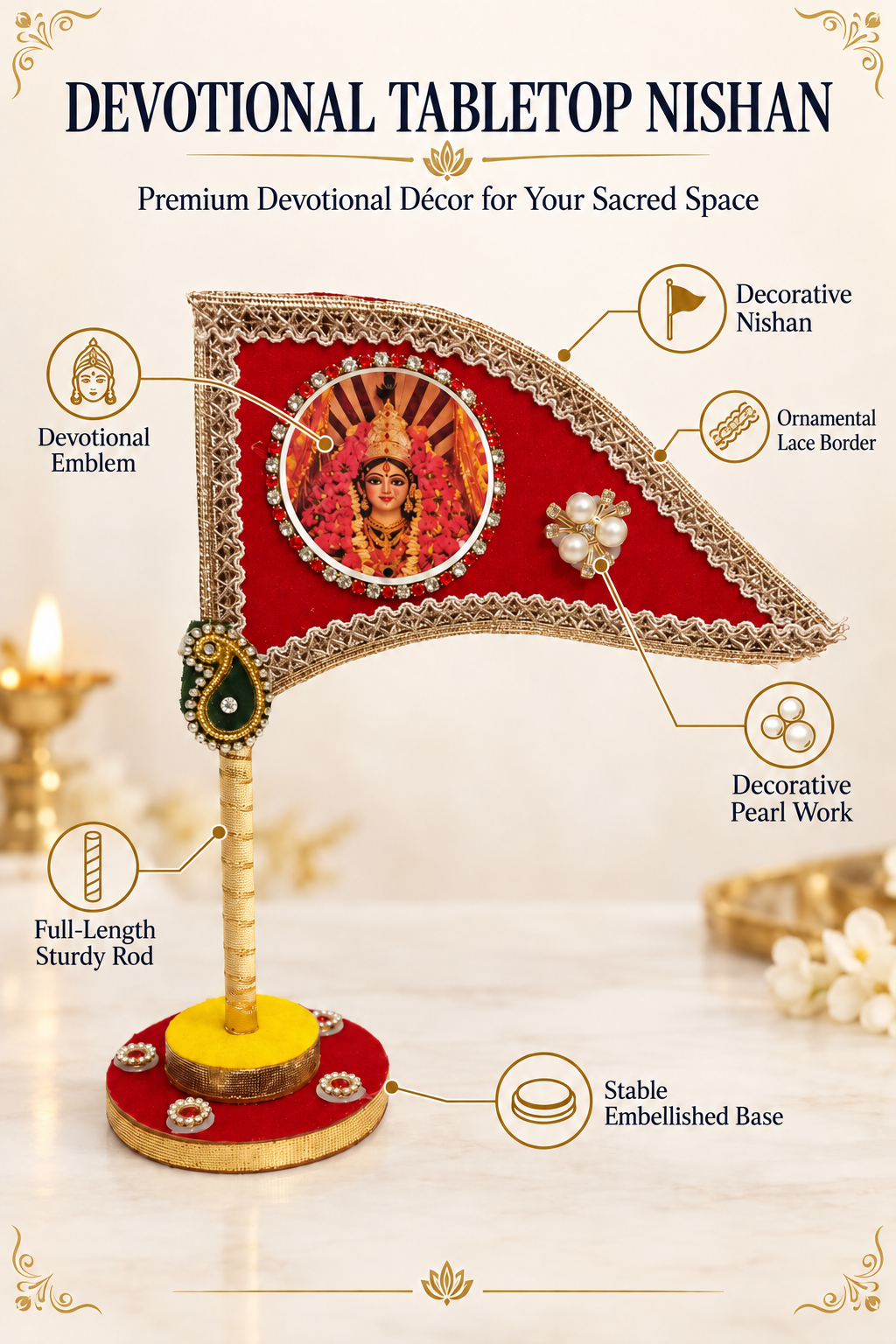 Durga Mata devotional tabletop nishan features and design