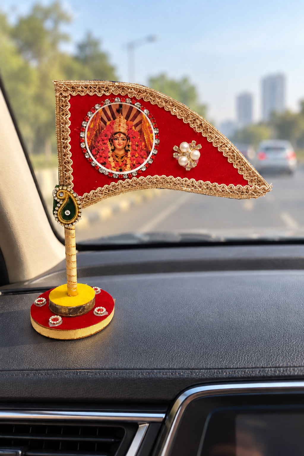 Red Durga Mata nishan for car dashboard decor