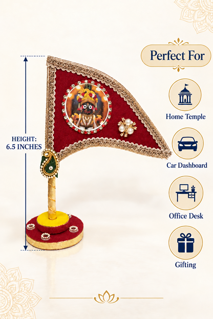 Jagannath Ji maroon tabletop nishan 6.5 inch for temple car office and gifting