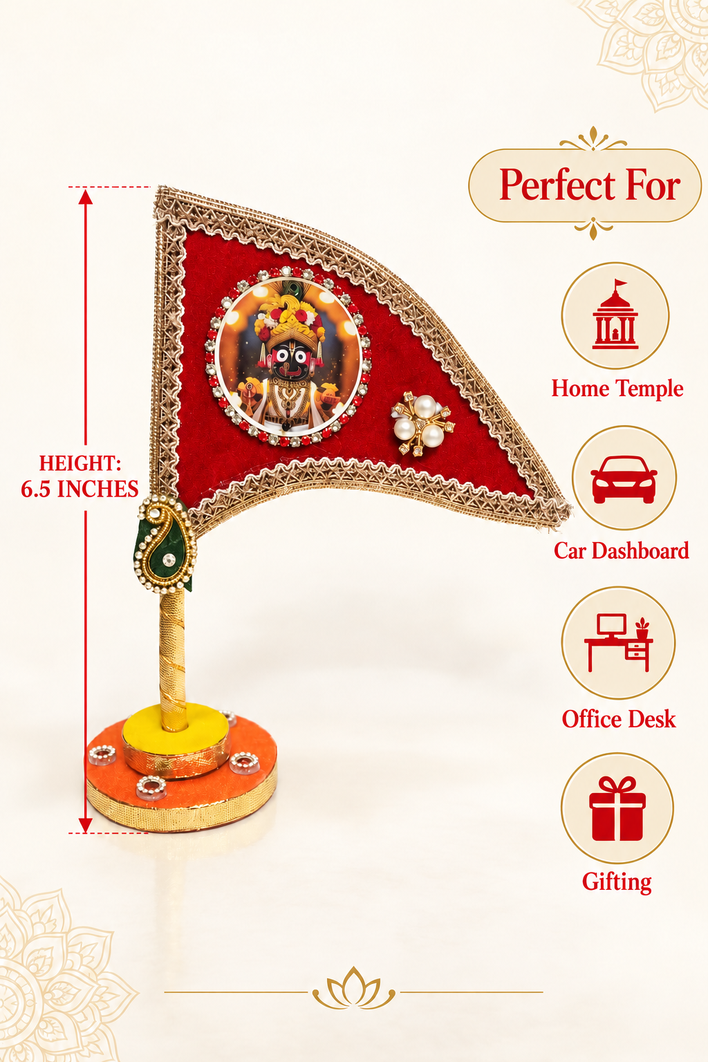 Jagannath Ji tabletop nishan 6.5 inch for temple car office and gifting