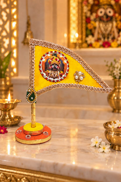 Jagannath Ji yellow decorative tabletop nishan for home temple
