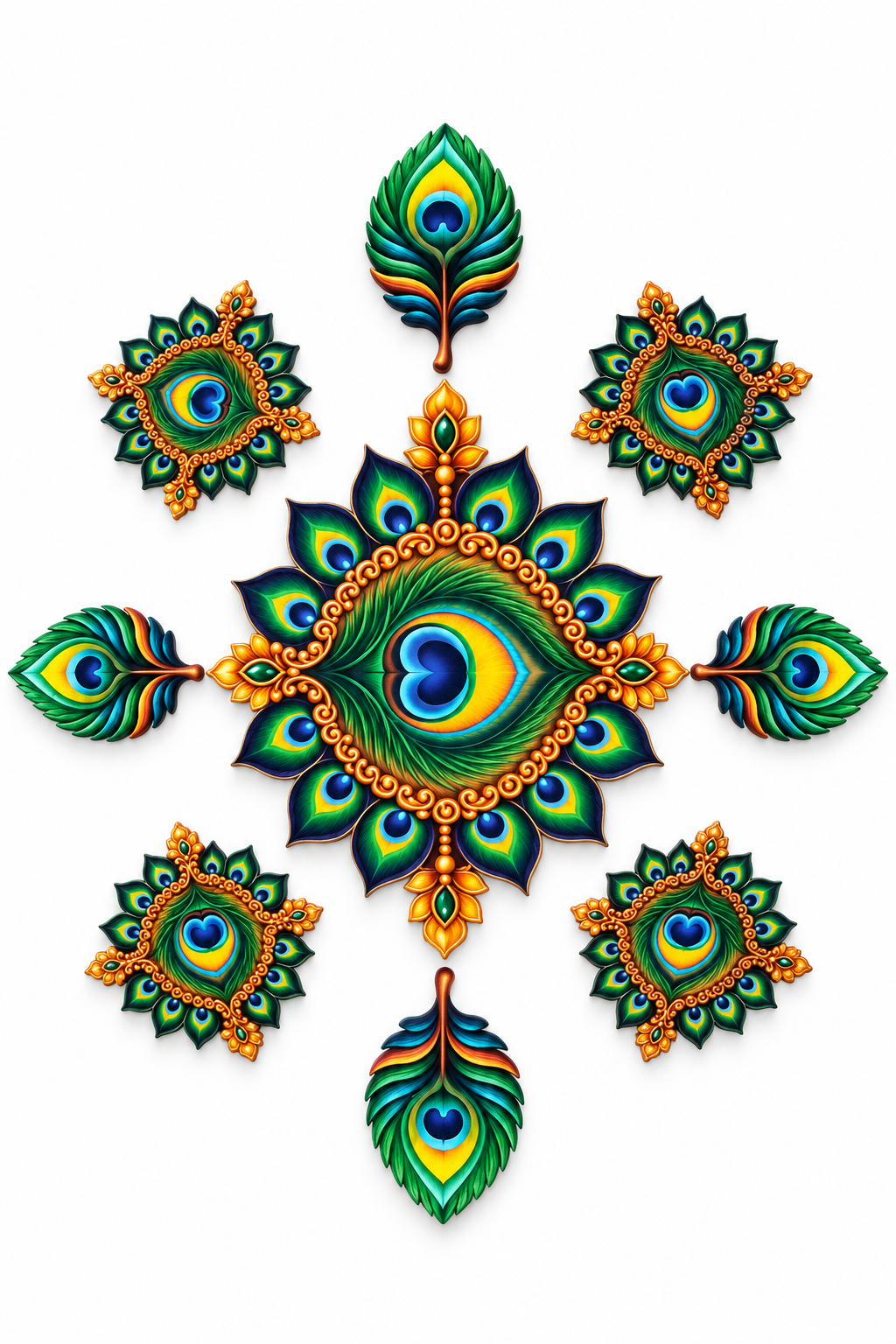 9-piece Morpankh MDF rangoli set on white background