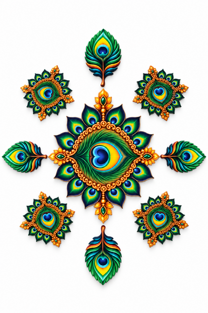 9-piece Morpankh MDF rangoli set on white background