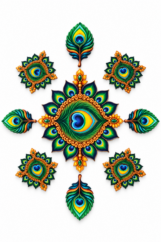 9-piece Morpankh MDF rangoli set on white background