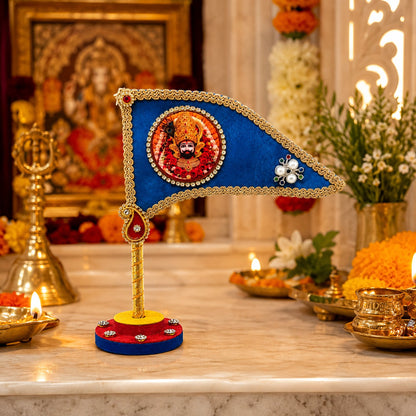 Handcrafted Blue Decorative Dhwaj with Divine Motif & Stand