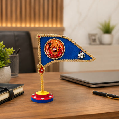 Handcrafted Blue Decorative Dhwaj with Divine Motif & Stand