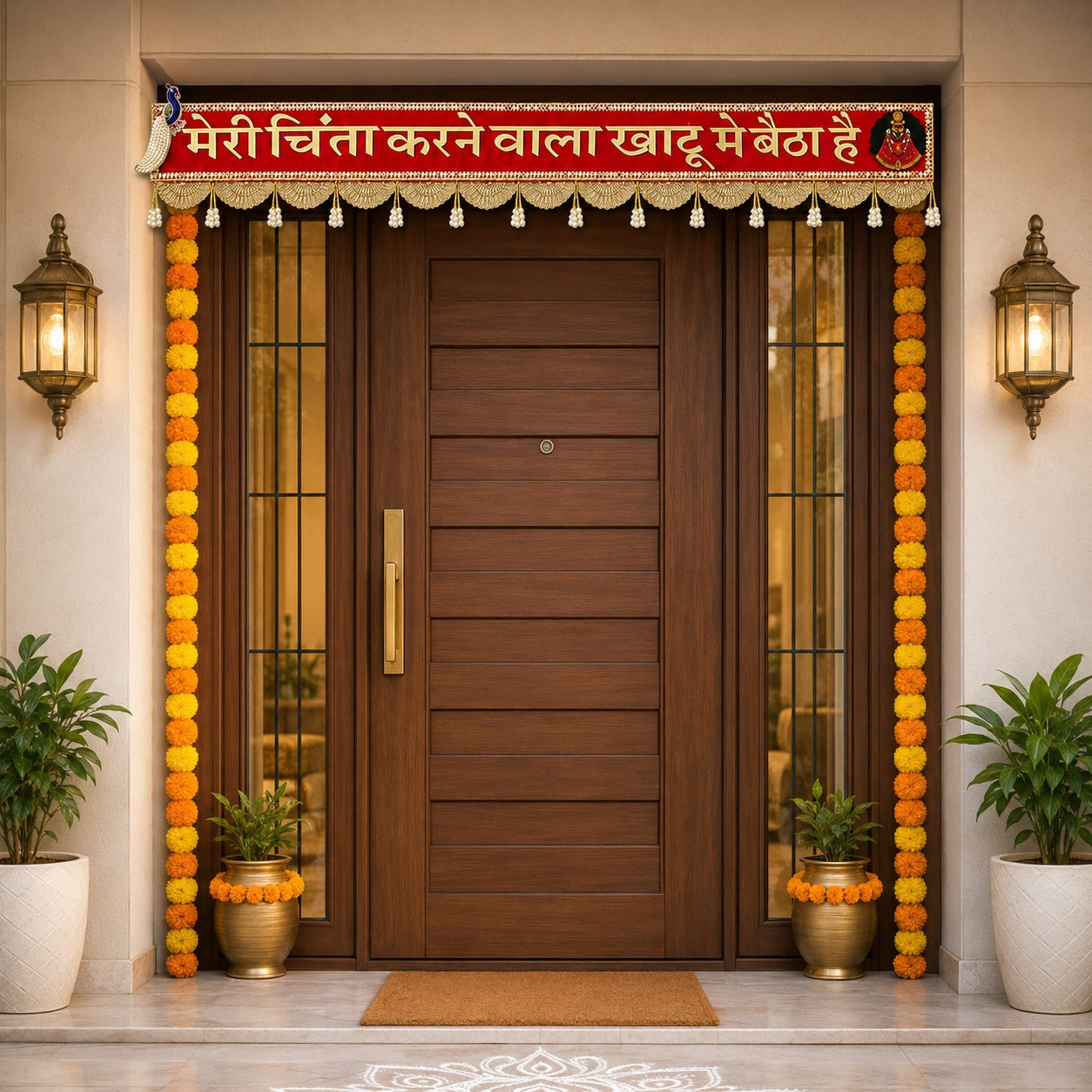 Khatu Shyam Ji Decorative Door Hanging Toran – Red Velvet Religious Wall/Door Decor