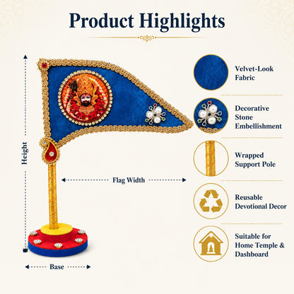 Handcrafted Blue Decorative Dhwaj with Divine Motif & Stand