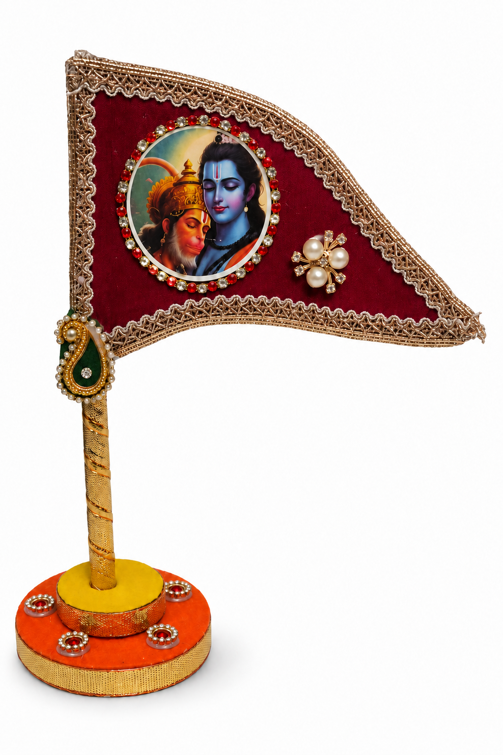 Shri Ram Hanuman maroon tabletop nishan on office desk