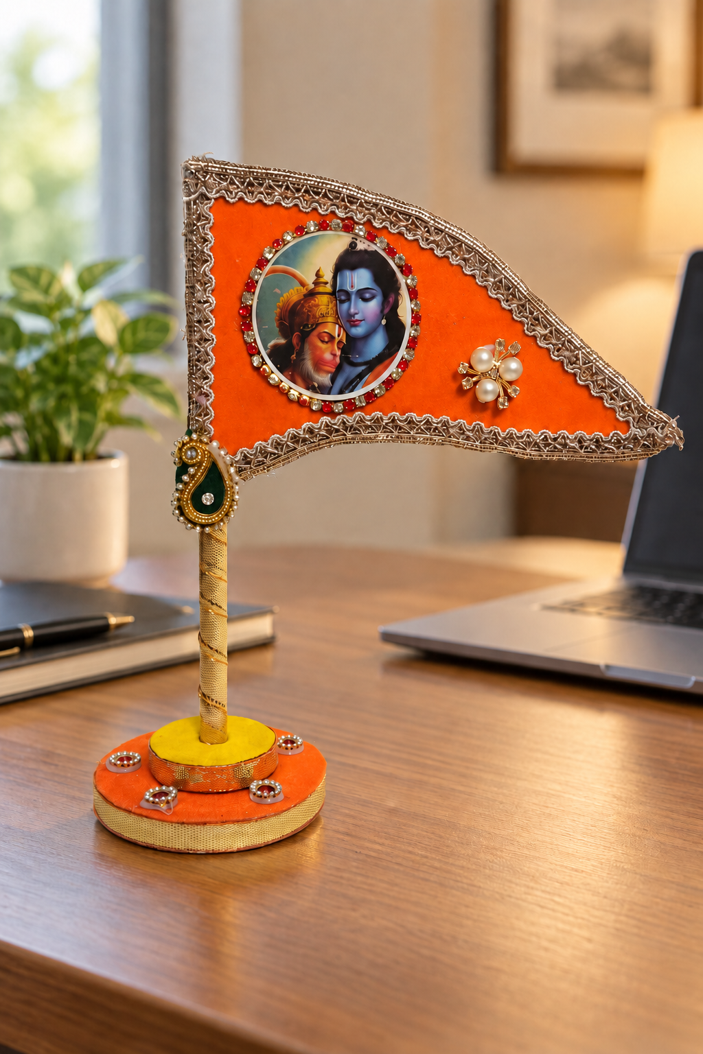 Shri Ram Hanuman orange tabletop nishan product view