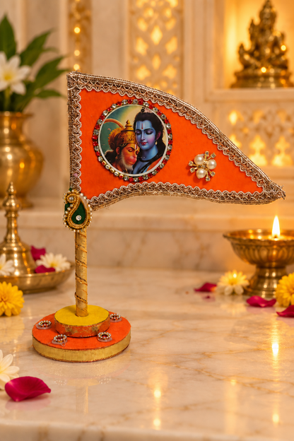 Shri Ram Hanuman orange tabletop nishan size and multi-use details