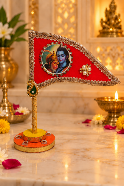 Shri Ram Hanuman red tabletop nishan home temple view