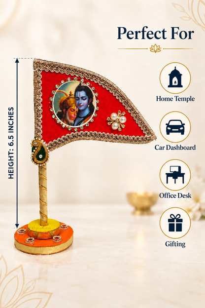 Shri Ram Hanuman red tabletop nishan size and multi-use details
