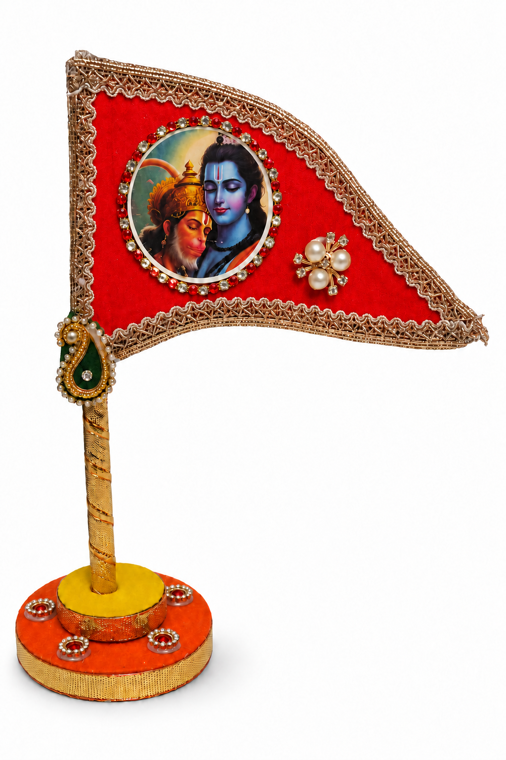 Shri Ram Hanuman red tabletop nishan white background product view
