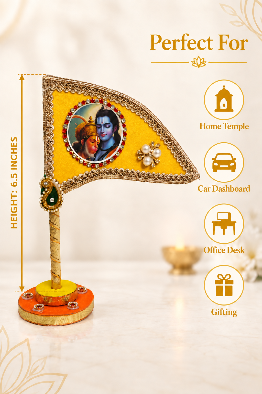 Shri Ram Hanuman yellow tabletop nishan product view